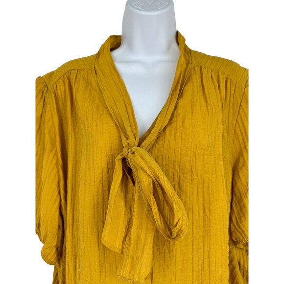 Lane Bryant Mustard Yellow Blouse with Built in Neck Tie Size 24 - Picture 3 of 10